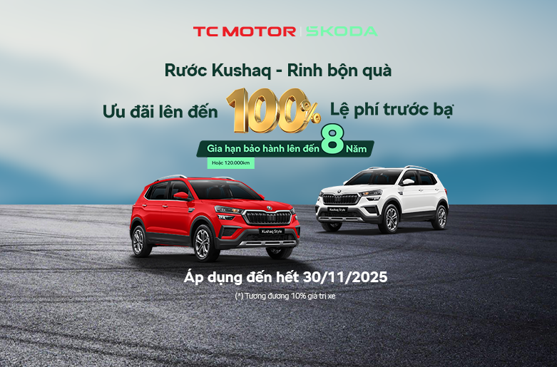 Skoda Kushaq và Skoda Slavia đều được tặng 100% phí trước bạ trong tháng 11/2025